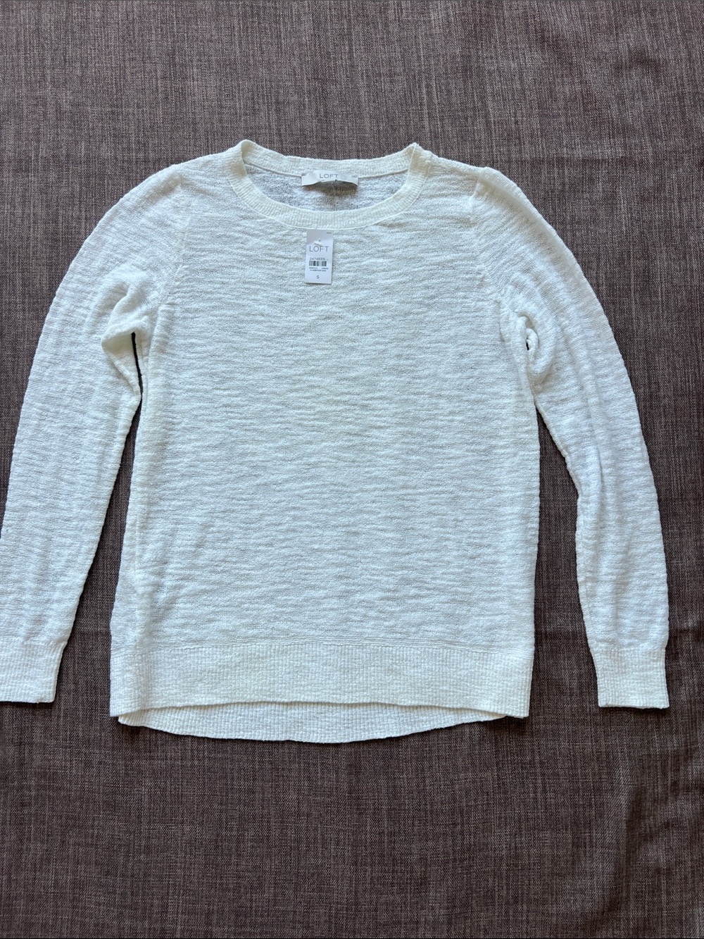 LOFT Cream Textured Crewneck Sweater